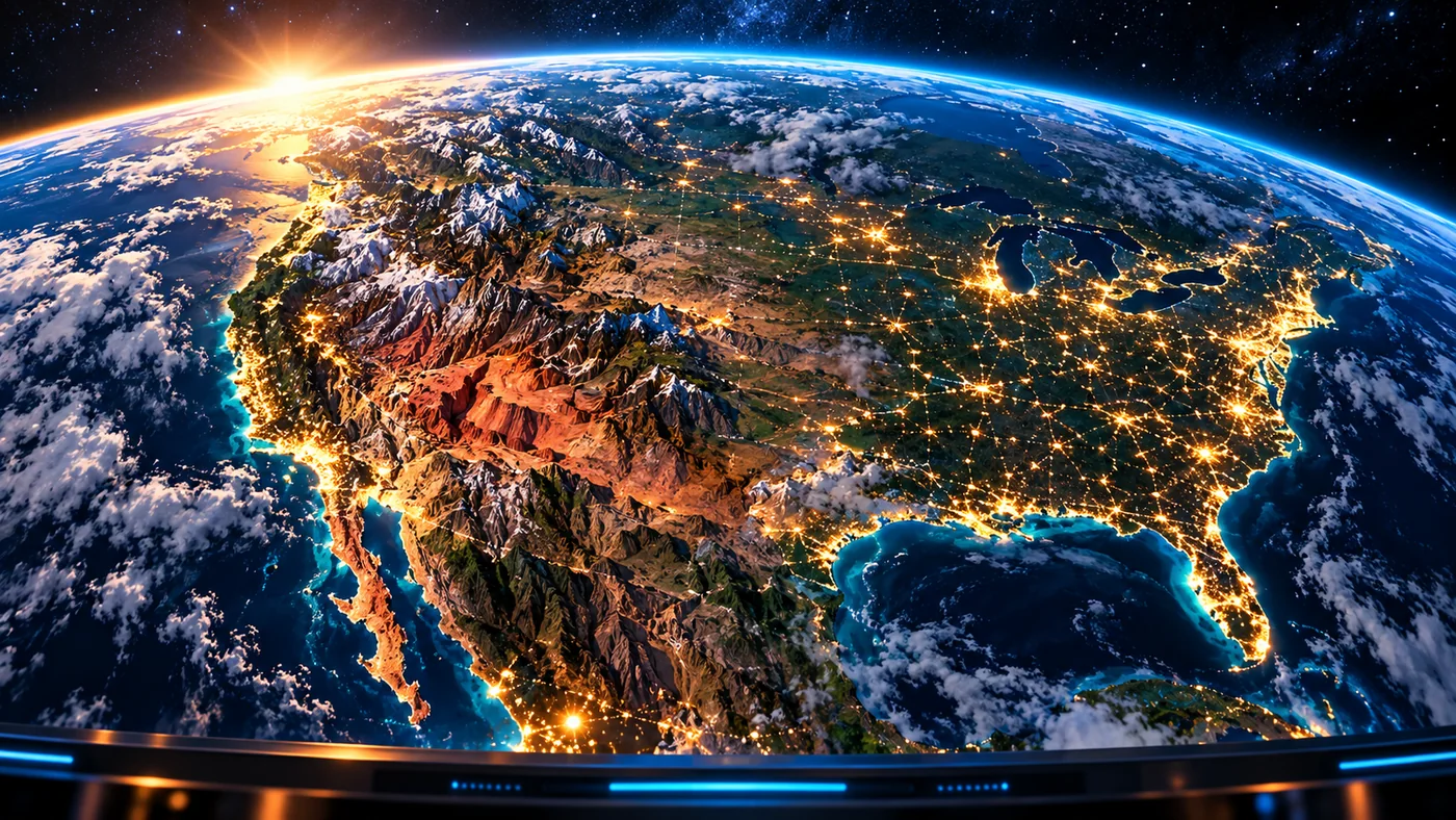 An illustrated view of interactive digital-Earth imagery.